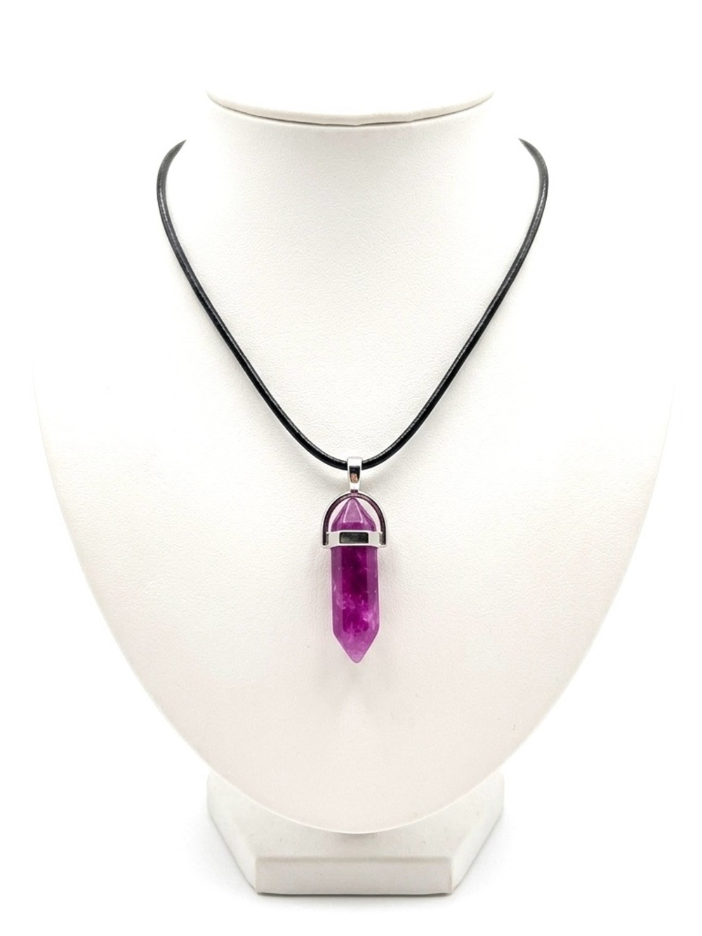 New Handmade Amethyst Crystal Sterling Silver Leather Chain Necklace